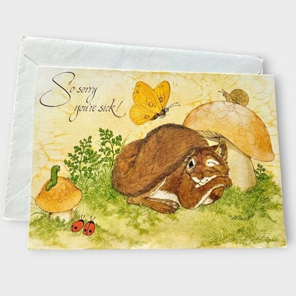 Lot of 4 Vintage Greeting Cards Turtle Squirrel Mushroom Butterflies Cottagecore - Picture 3 of 10